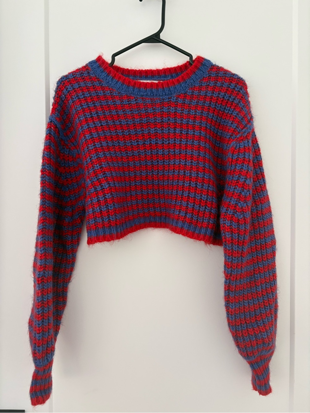 Zara Cropped Crewneck Sweater in Red and Blue Stripes